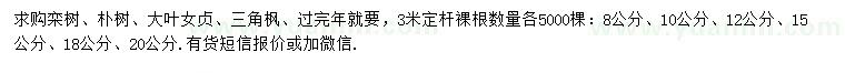求購欒樹、樸樹、大葉女貞等