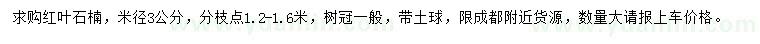 求購(gòu)米徑3公分紅葉石楠