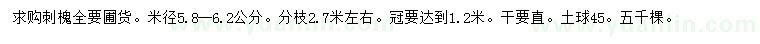 求購米徑5.8-6.2公分刺槐
