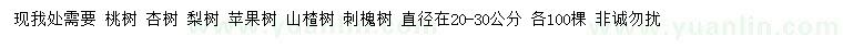 求購桃樹、杏樹、梨樹等