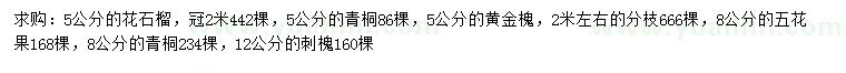 求購花石榴、青桐、黃金槐等