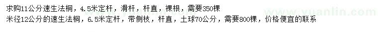 求購米徑11、12公分速生法桐