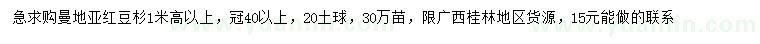 求購高1米以上曼地亞紅豆杉