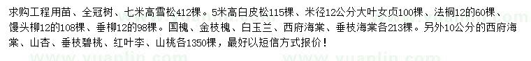 求購雪松、白皮松、大葉女貞等