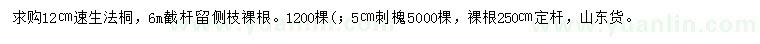 求購12公分速生法桐、5公分刺槐
