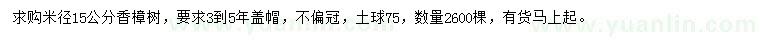 求購米徑15公分香樟樹