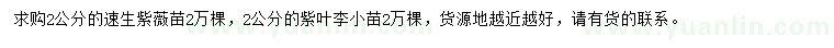求購(gòu)2公分速生紫薇、紫葉李