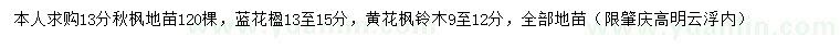 求購秋楓、藍(lán)花楹、黃花風(fēng)鈴木