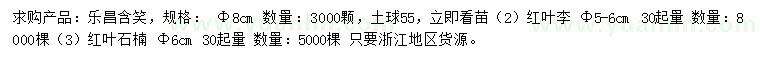 求購(gòu)樂(lè)昌含笑、紅葉李、紅葉石楠