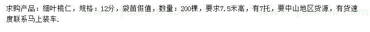 求購(gòu)12公分細(xì)葉欖仁