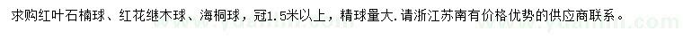 求購紅葉石楠球、紅花繼木球、海桐球