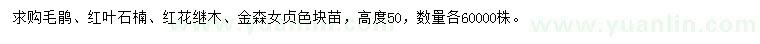求購毛鵑、紅葉石楠、紅花繼木等