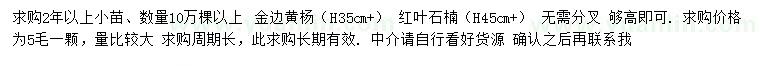 求購(gòu)高35公分以上金邊黃楊、45公分以上紅葉石楠