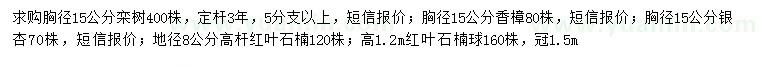 求購欒樹、香樟、銀杏等
