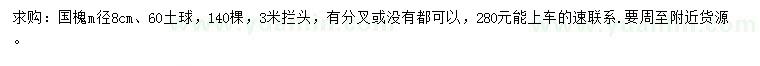 求購米徑8公分國槐