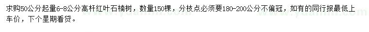 求購(gòu)50公分起量6-8公分高桿紅葉石楠樹
