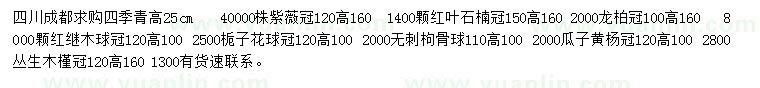 求購(gòu)四季青、紫薇、紅葉石楠等