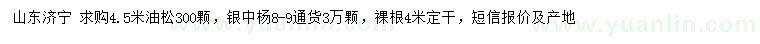 求購(gòu)4.5米油松、8-9公分銀中楊