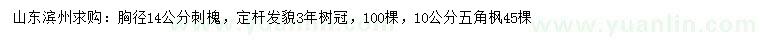 求購胸徑14公分刺槐、10公分五角楓