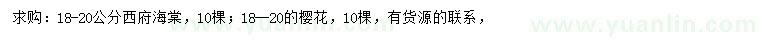 求購18-20公分西府海棠、櫻花