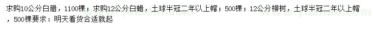 求購(gòu)10、12公分白蠟、12公分柳樹