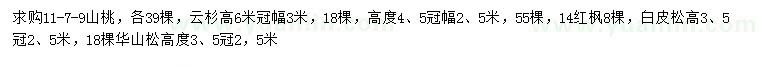 求購山桃、云杉、紅楓等