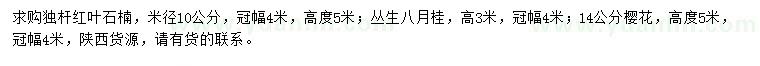 求購紅葉石楠、叢生八月桂、櫻花