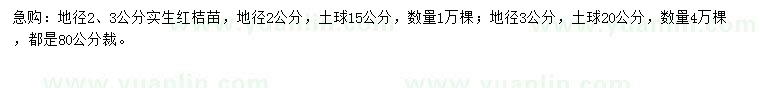 求購地徑2、3公分紅桔苗