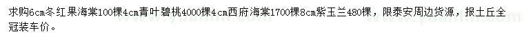求購冬紅果海棠、青葉碧桃、西府海棠等