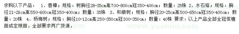 求購香樟、水石榕、和順樹(shù)等