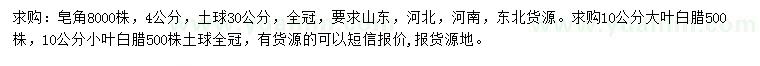 求購皂角、大葉白蠟、小葉白蠟