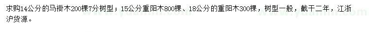求購(gòu)14公分馬褂木、15、18公分重陽(yáng)木