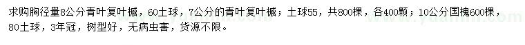 求購(gòu)胸徑7、8公分青葉復(fù)葉槭、10公分國(guó)槐