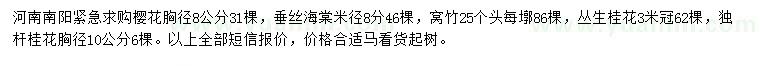 求購櫻花、垂絲海棠、窩竹等