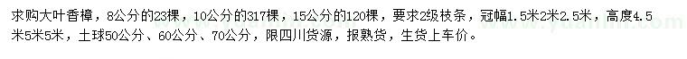 求購(gòu)8、10、15公分大葉香樟