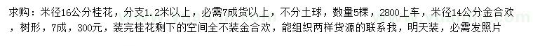 求購(gòu)米徑16公分桂花、米徑14公分金合歡