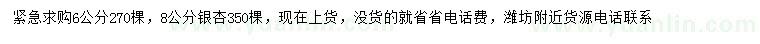 求購(gòu)6、8公分銀杏