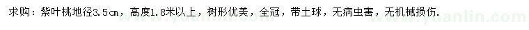 求購(gòu)地徑3.5公分紫葉桃