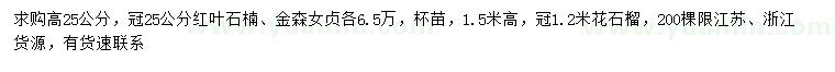 求購(gòu)紅葉石楠、金森女貞、花石榴
