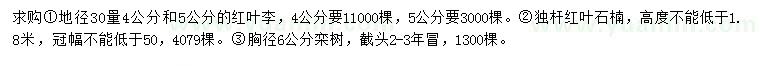 求購紅葉李、紅葉石楠、欒樹
