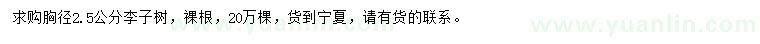 求購(gòu)胸徑2.5公分李子樹(shù)