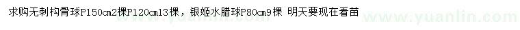 求購(gòu)冠幅120、150公分無(wú)刺構(gòu)骨球、寶貝80公分銀姬水臘