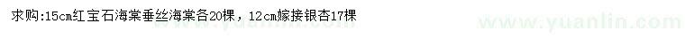 求購紅寶石海棠、垂絲海棠、嫁接銀杏