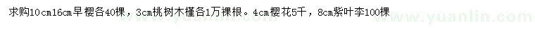 求購(gòu)早櫻、桃樹、木槿等