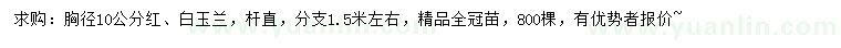求購胸徑10公分紅、白玉蘭