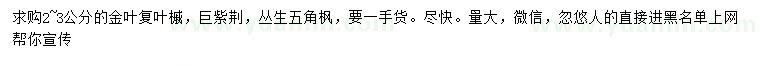 求購(gòu)金葉復(fù)葉槭、巨紫荊、叢生五角楓