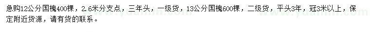求購(gòu)12、13公分國(guó)槐