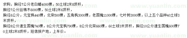 求購(gòu)老白蠟、絲棉木、元寶楓等