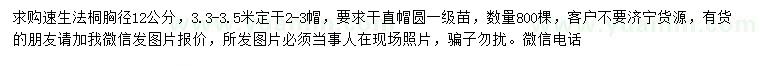 求購胸徑12公分速生法桐
