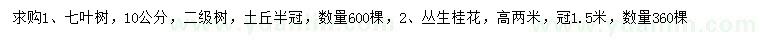 求購10公分七葉樹、高2米叢生桂花